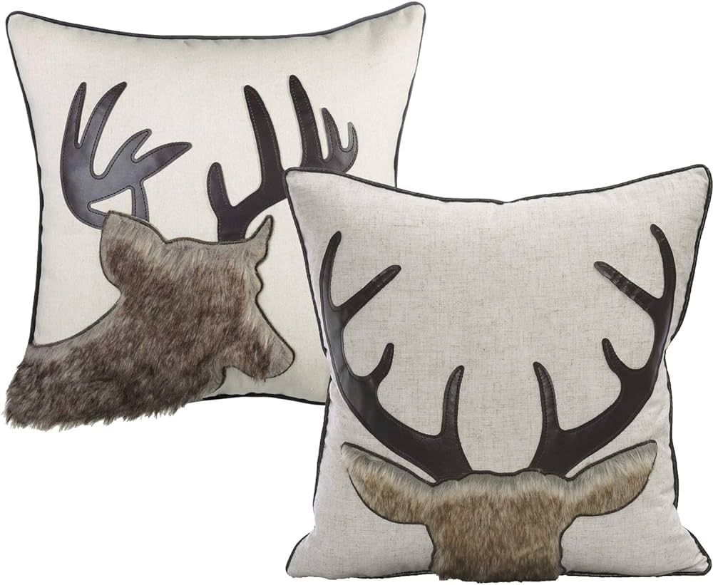 Little Funny Deer Throw Pillow Covers Farmhouse Deer Head Couch Pillow Decorative Linen Fur Deer ... | Amazon (US)
