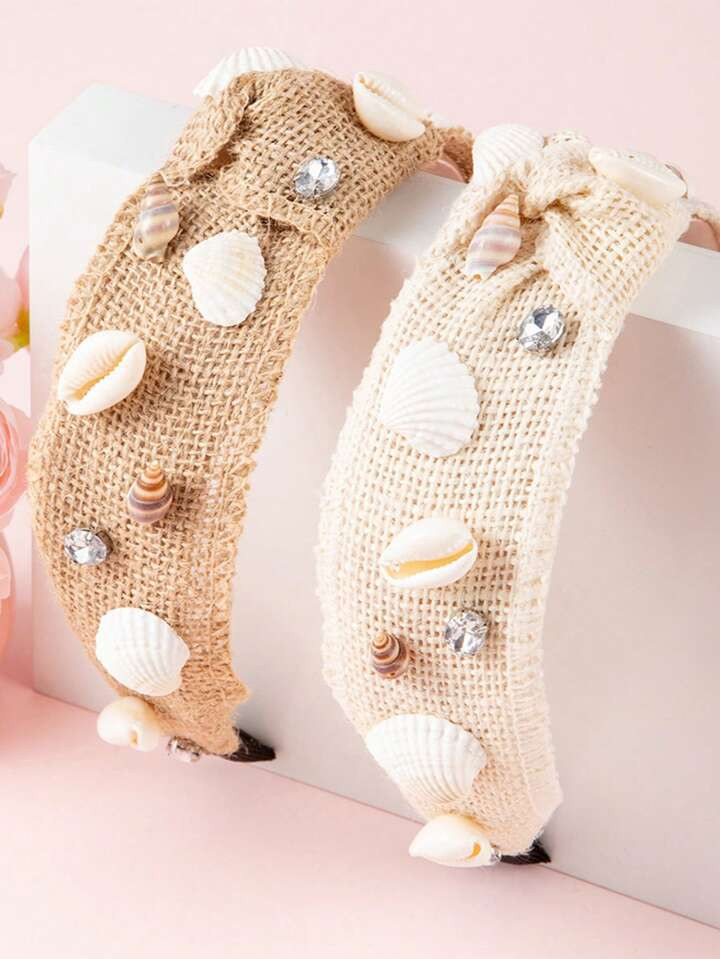 1pc Rhinestone Shell & Faux Pearl Seashell Women Headband, Casual Linen Headwrap Suitable For Vac... | SHEIN