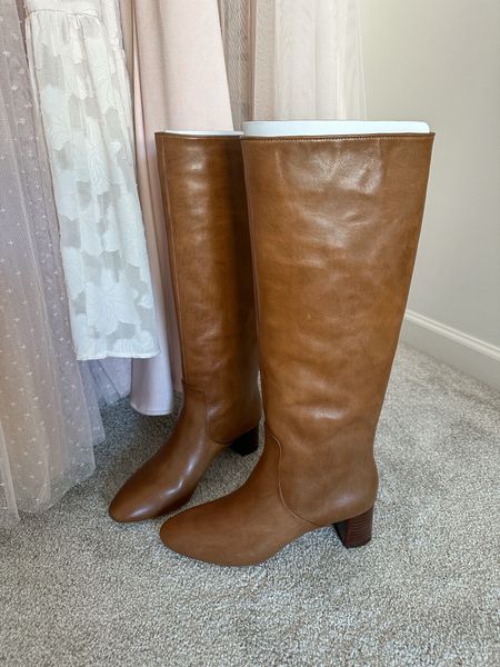 Knee high boots with a low heel height. They’re TTS and run a little narrow. If you have a wider foot size up! They also run slim through the calf. I have the color cognac 

#LTKshoecrush #LTKFind