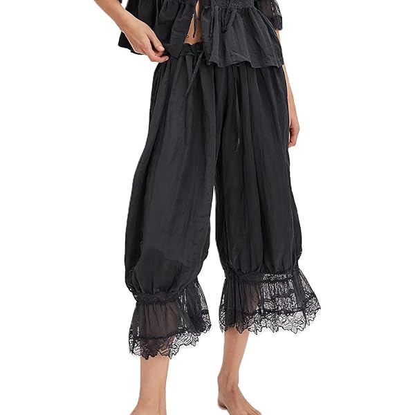 Cropped Lace Pants for Women Ruffle Long Bloomers Flare Lace Trim Pantaloons Vintage Capri Bloome... | Amazon (US)