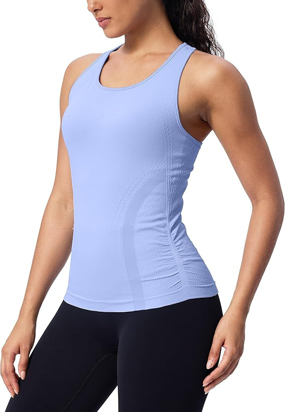 Women's Seamless Racerback Tank Top, Crew Neck Workout Yoga Padded Athletic Shirts | Amazon (US)