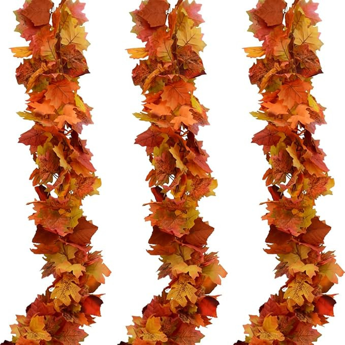 Fall Garland Maple Leaf Garland, 6 Ft/Piece, 3 Piece, Artificial Maple Leaves Hanging Vine, Thank... | Amazon (US)