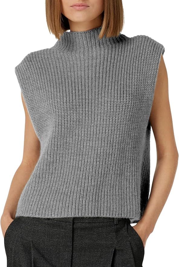 Himosyber Women's Solid Sleeveless Vest Elegant High Neck Stretchable Cap Sleeve Knit Sweater Top... | Amazon (US)