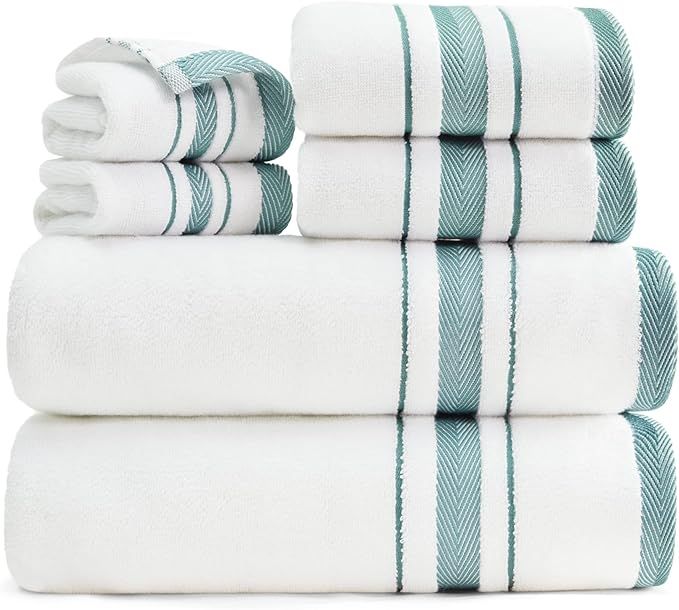 Bedsure White Bathroom Towels Set - 100% Turkish Cotton Towels Set, Highly Absorbent Soft Bathroo... | Amazon (US)