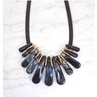 Black Bead Statement Necklace With Long Black Acrylic Beads That Have A White Color in Them To Give It Marble Look | Etsy (US)