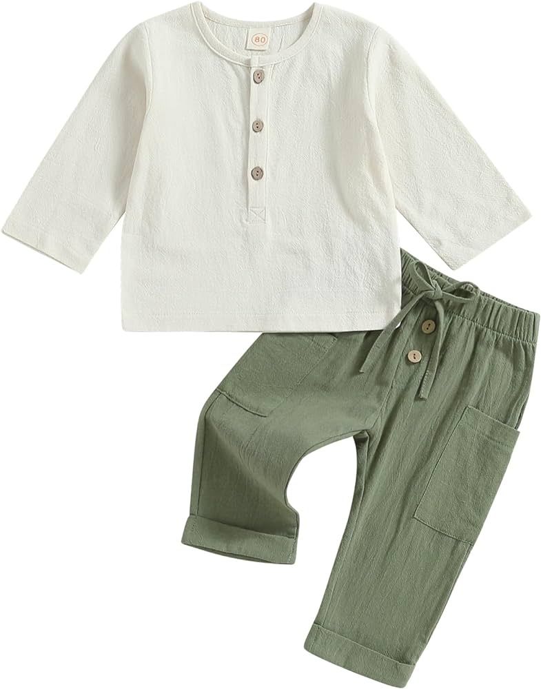 Thorn Tree Toddler Boys Girls Fall Outfits Long Sleeve Button Down Shirt Elastic Waist Pants 2Pcs... | Amazon (US)