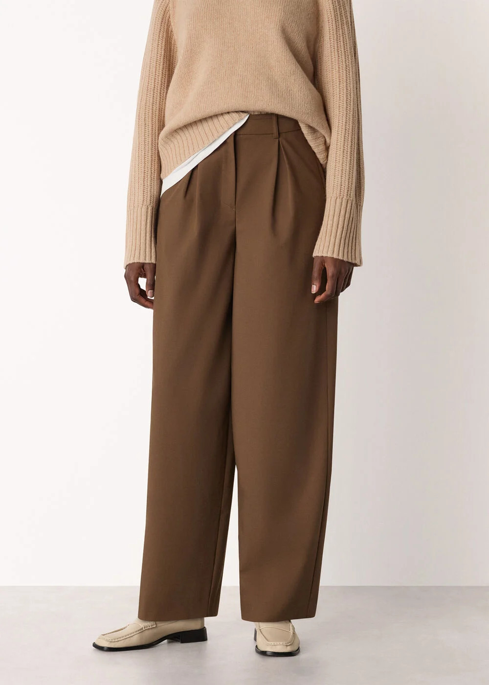 Brown Wool Blend Barrel Trouser | WHISTLES | Whistles ROW | | Whistles