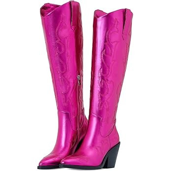 Erocalli Cowboy Boots for Women Cowgirl Knee High Boots Metallic Pull On Almond Toe Boots Embroid... | Amazon (US)