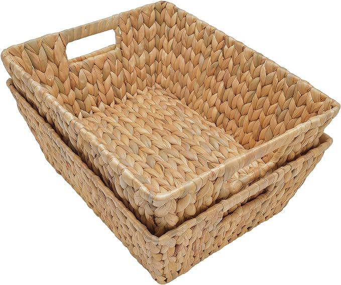 StorageWorks Water Hyacinth Storage Baskets, Large Wicker Baskets with Built-in Handles, 15" x 11... | Amazon (US)