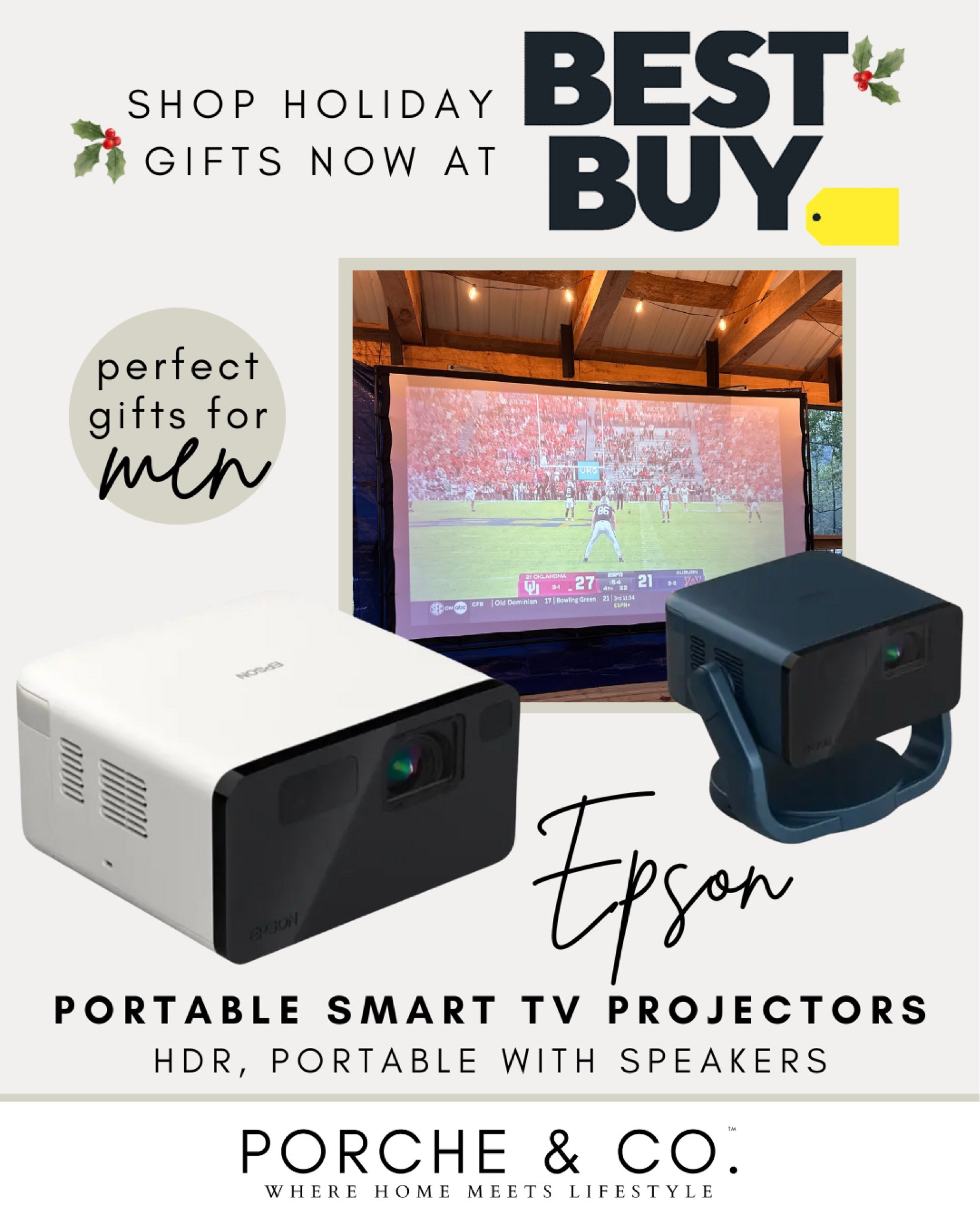 I'm so excited that @BestBuy asked me to partner with them to share these amazing Epson smart projectors! My husband LOVES watching sports and movies on the big screen whether we are at home in the backyard or outside at the Ranch. These smart projectors from Epson at Best Buy are sure to be a hit for Christmas! #BestBuyPartner #giftsformen #giftsforhim #bestbuy #electronics #projector #epson

#LTKGiftGuide #LTKHoliday #LTKCyberWeek