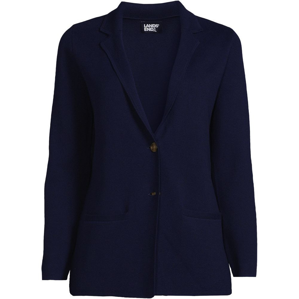 Women's Fine Gauge Cotton Button Front Blazer Sweater - Deep Sea Navy - XL | Lands' End Business Outfitters