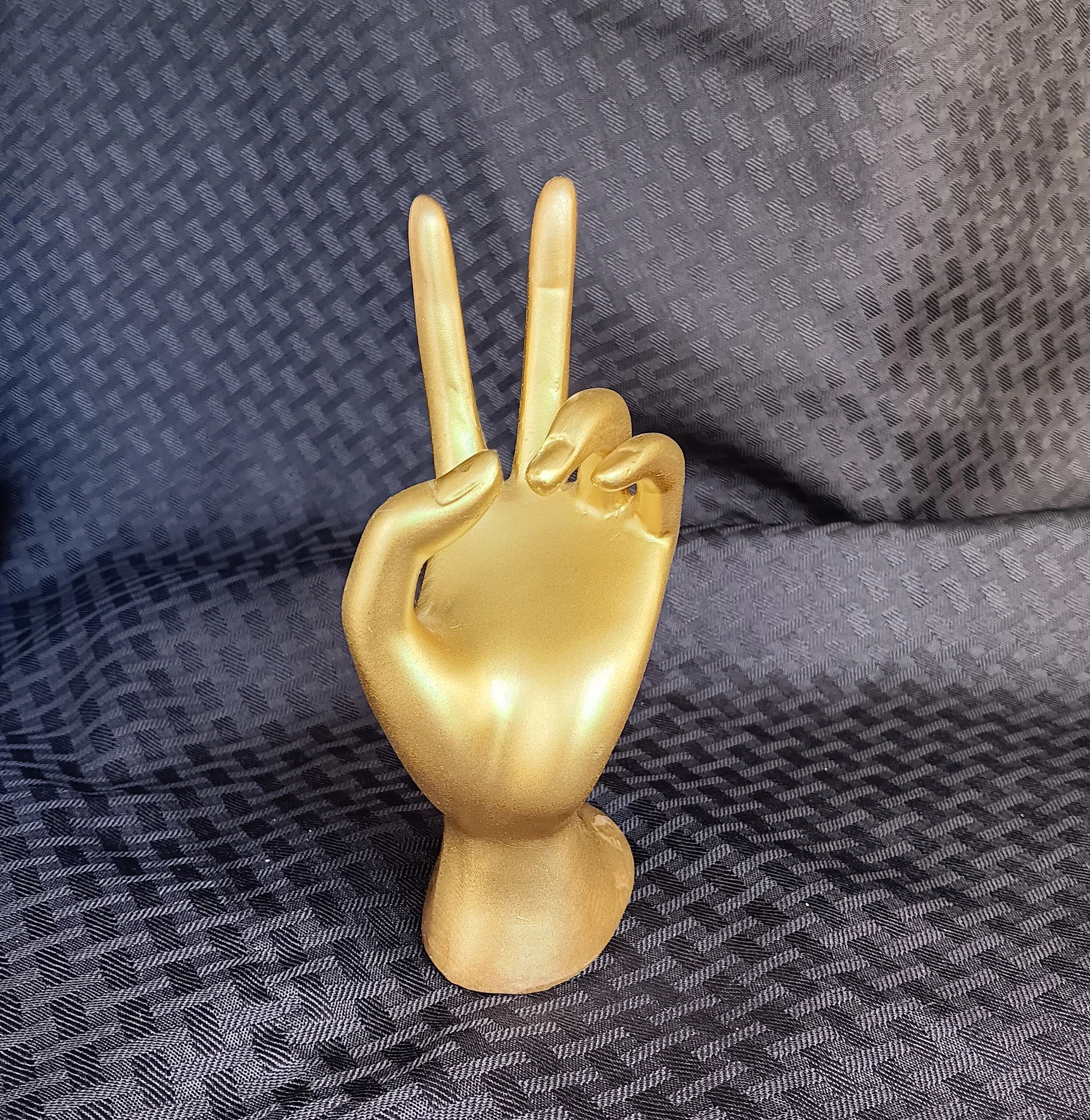 Elegant Ceramic Hand Sculpture Peace Sign Ring Holder Paperweight With Gold Finish - Etsy | Etsy (US)