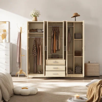 Spacious Wooden Wardrobe for Bedroom with Multiple Drawers and Stylish Design | Wayfair North America