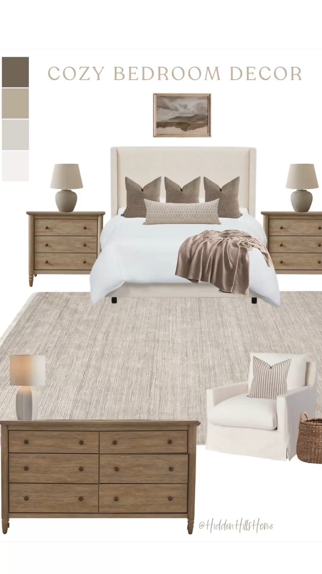 Bedroom decor ideas, cozy bedroom mood board, home decor, bedroom mood board, bedroom design, Tilly bed on sale, bedroom rug, affordable nightstands #bedroom

#LTKHome #LTKSaleAlert