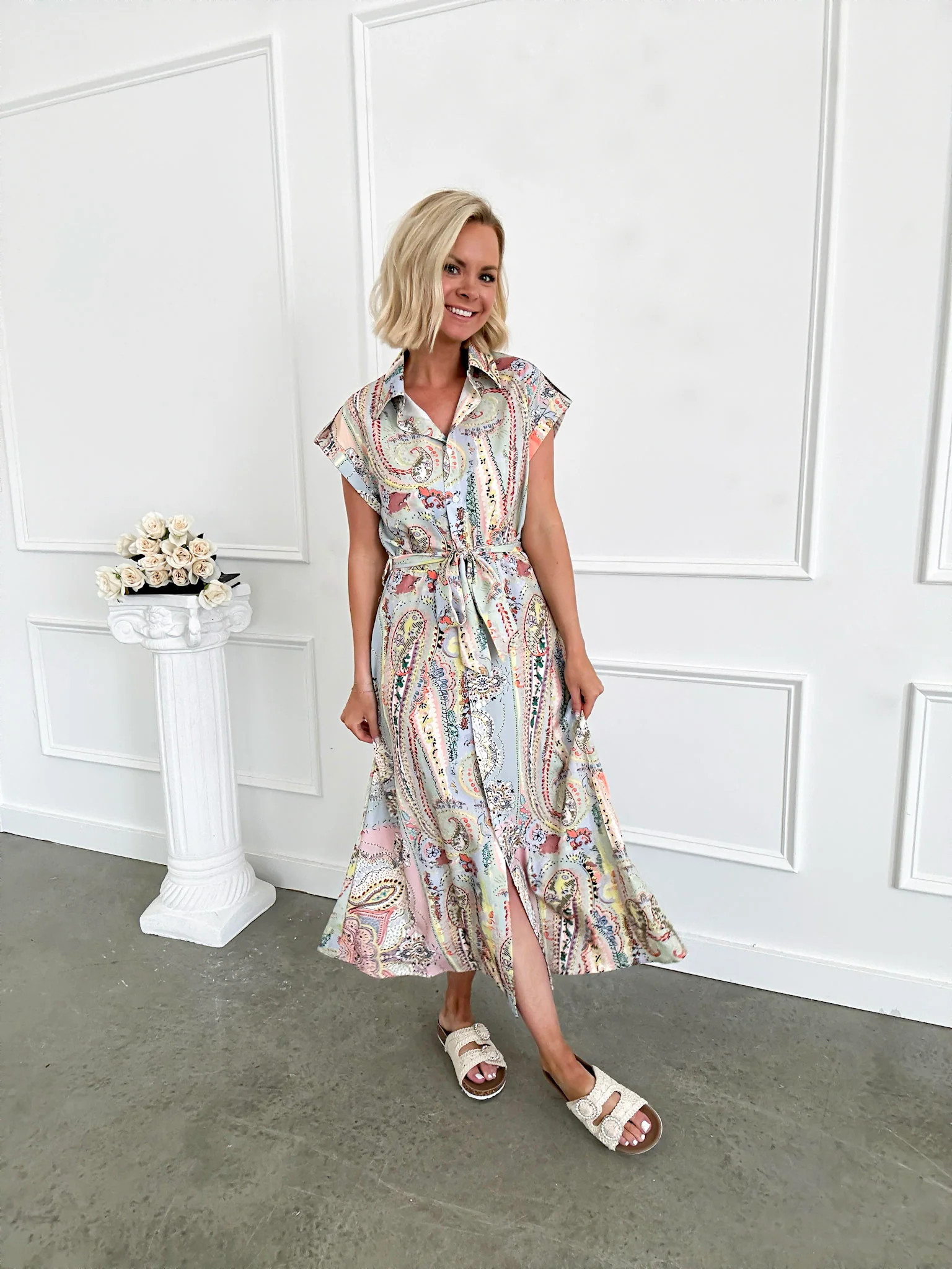Pretty in Paisley Belted Midi Dress | Flourish in Frills
