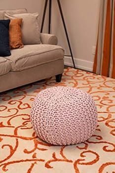 BirdRock Home Round Pouf Foot Stool Ottoman - Knit Bean Bag Floor Chair - Cotton Braided Cord - G... | Amazon (US)