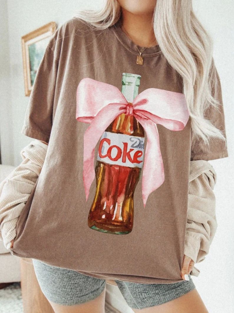 Diet Coke Tee Comfort Colors® Coquette Girlie Water Color Coke Shirt Coke Bottle With a Bow Soft... | Etsy (US)