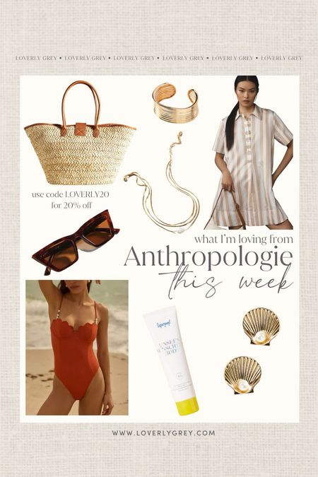 What I'm loving from Anthropologie this week. This scallop detail one-piece swimsuit and oversized straw tote are perfect for the beach. Use code LOVERLY20 for 20% off your purchase. Loverly Grey, Anthropologie sale

#LTKSaleAlert #LTKSeasonal #LTKStyleTip