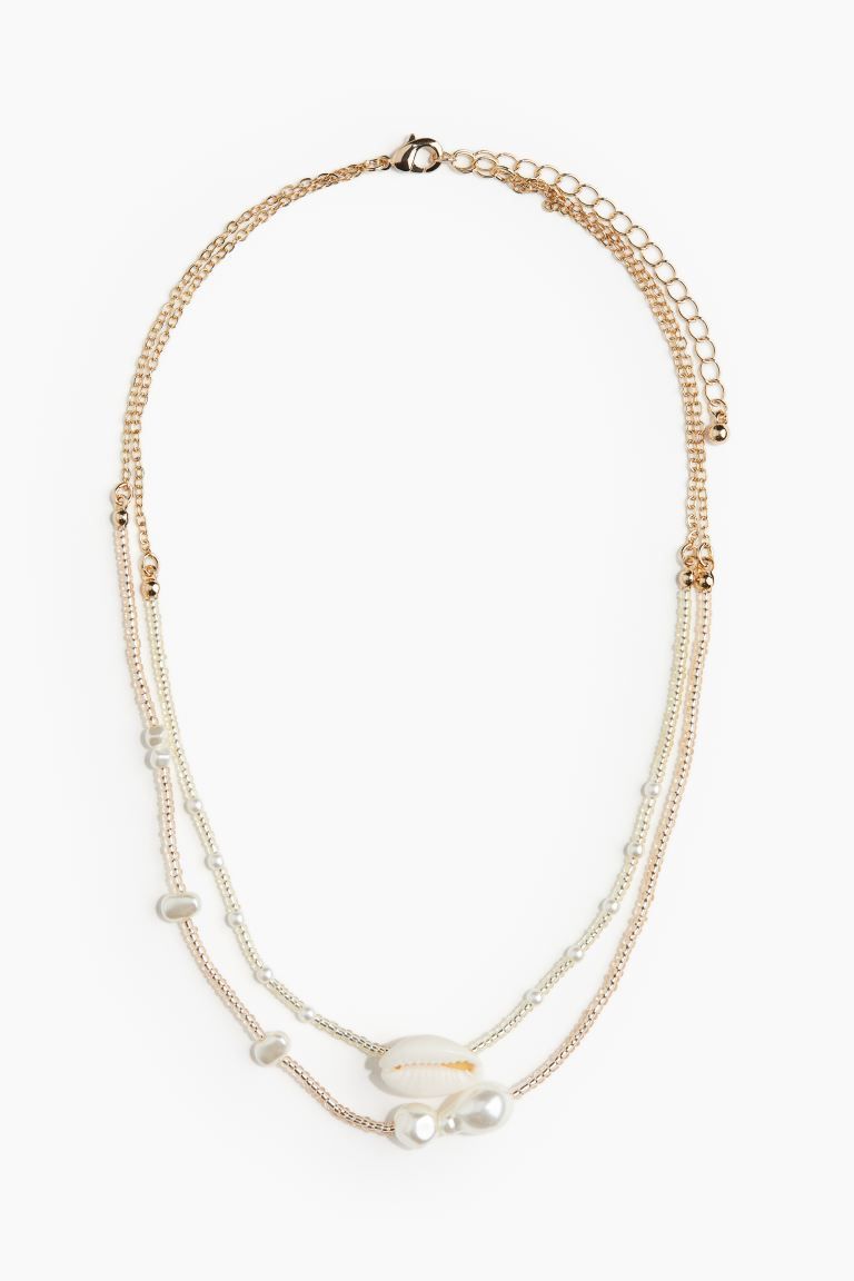 Double-strand Beaded Necklace - Gold-colored/white - Ladies | H&M US | H&M (US + CA)
