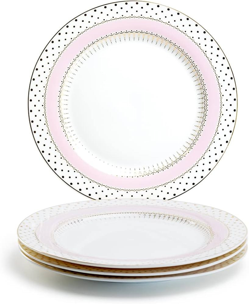 Grace Teaware 8" Pink Stripe with Gold Dots Fine Porcelain Dessert Plate Set of 4 8in | Amazon (US)
