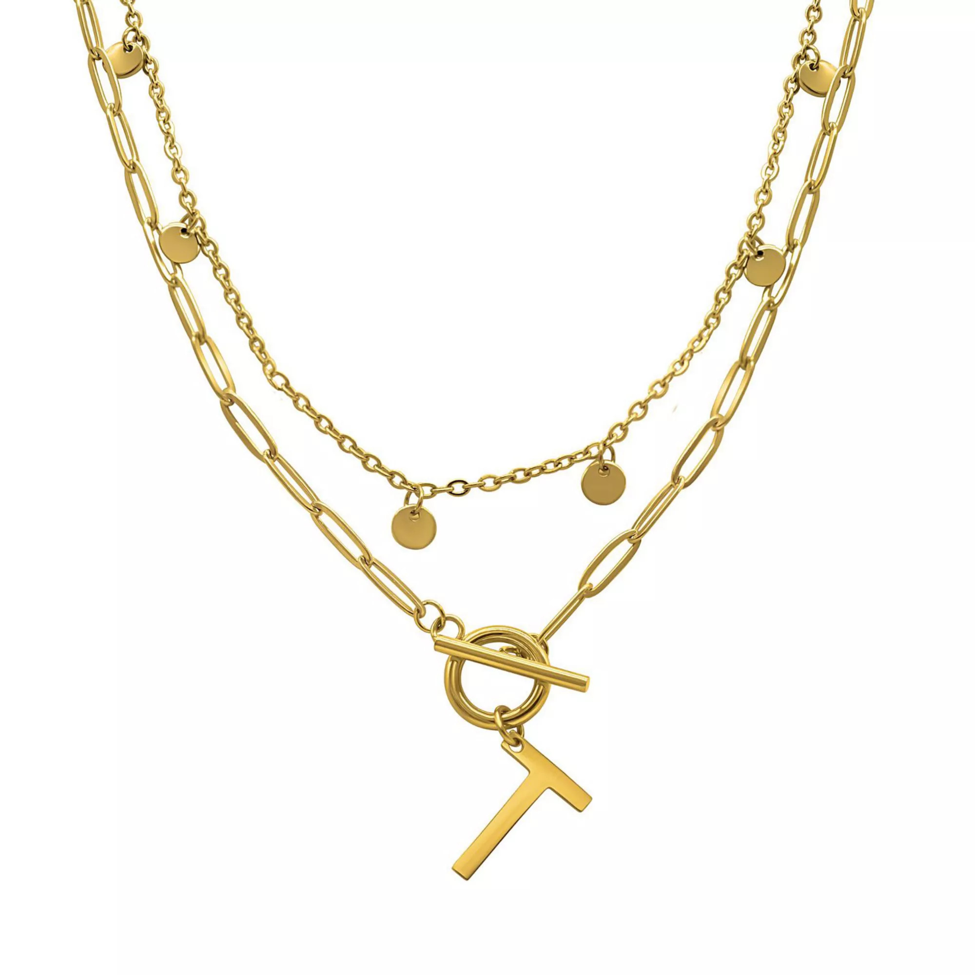Adornia 14k Gold Plated Layered Initial Toggle Necklace | Kohl's