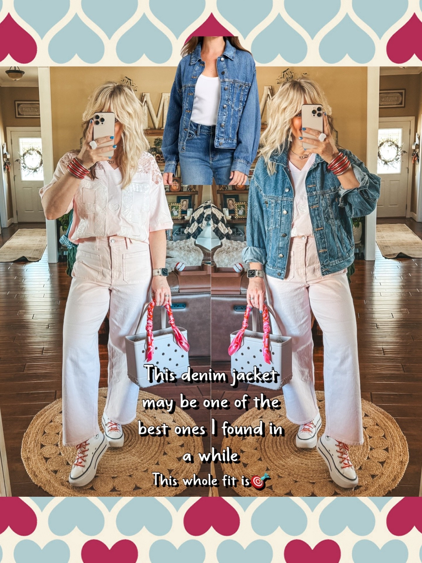 Seriously the best denim jacket I’ve found in a while. I love it and it’s so soft! 
Denim jacket M
Jeans sized up one
Pink Jersey M


#LTKOver40 #LTKootd #LTKValentine