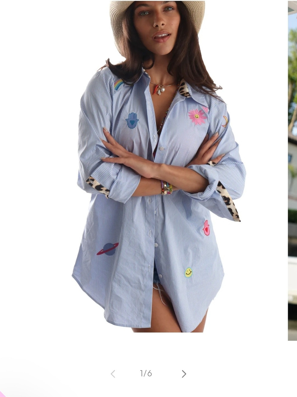 Blue Striped Embroidered Camisole-Style Top with Playful Patches | Poshmark