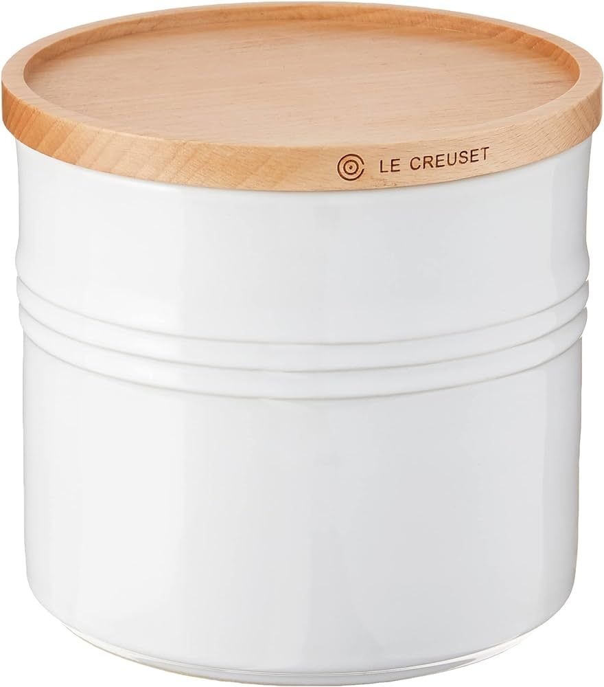 Le Creuset Stoneware Canister with Wood Lid, 1.5 qt. (5.5" diameter), White | Amazon (US)