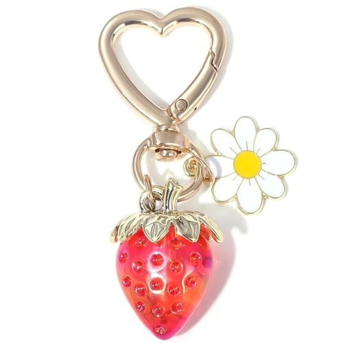SKYFUN Strawberry Keychain for Women Cute Strawberry Flower Bag Charm Heart Key Ring for Purse Wallet Handbag Backpack Jewelry Accessories Gift for Birthday Christmas Valentine’s Day, Red Strawberry | Amazon (US)