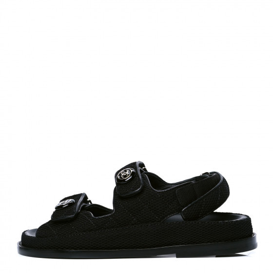 CHANEL Mesh Velcro Dad Sandals 37 Black | Fashionphile