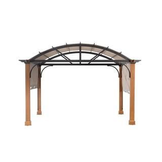 Hampton Bay 10 ft. x 12 ft. Longford Wood Outdoor Patio Pergola with Sling Canopy-A106003600 - Th... | The Home Depot