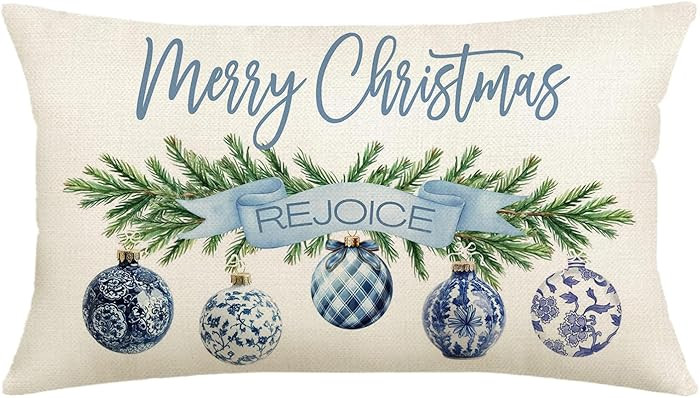 Christmas Pillow Cover 12X20 Inch Chinoiserie Baubles Christmas Tree Snowflake Joy Decoration Hol... | Amazon (US)
