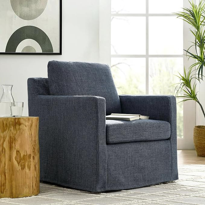Modway Serene Swivel Accent Armchair in Slate Blue - Modern Fabric Upholstered Chair - Slipcovere... | Amazon (US)