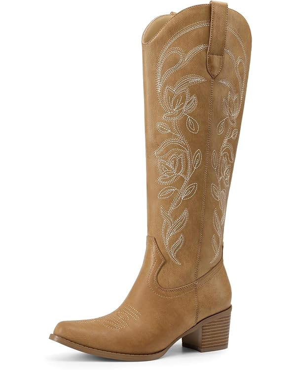 DREAM PAIRS Cowboy Cowgirl Knee High Boots for Women | Narrow Square Toe, 5 mm Memory Foam Inso... | Amazon (US)