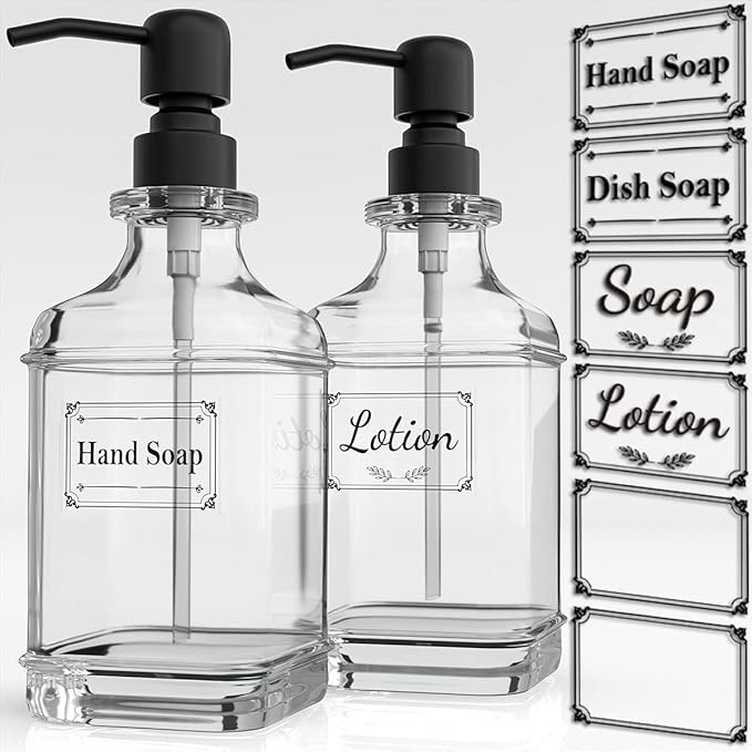 GLADPURE 2 Pack Soap Dispenser, 18 Oz Antique Design Thick Glass Hand Dispensers; with 304 Rust P... | Amazon (US)