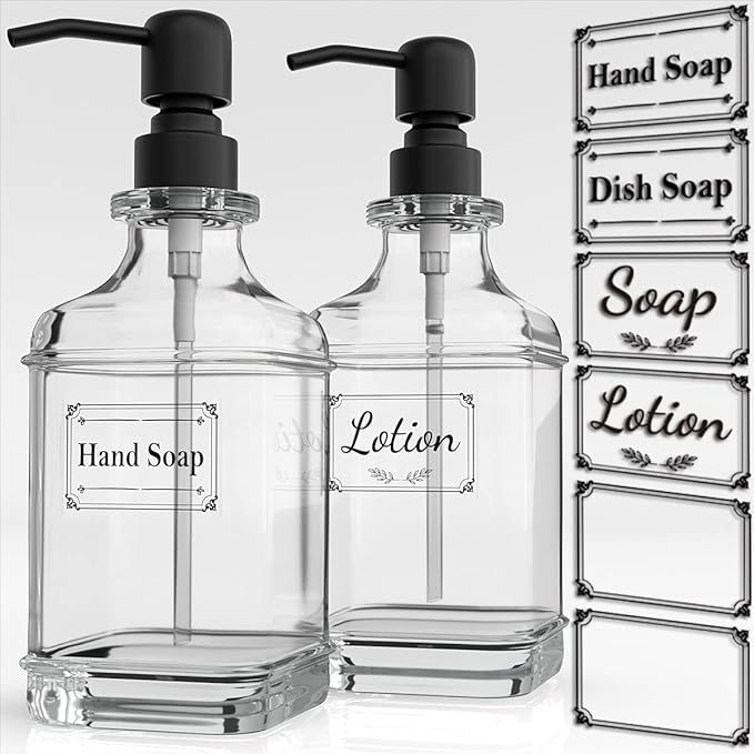 GLADPURE Soap Dispenser - 2 Pack, 18 Oz Antique Design Thick Glass Hand Soap Dispensers; with 304... | Amazon (US)