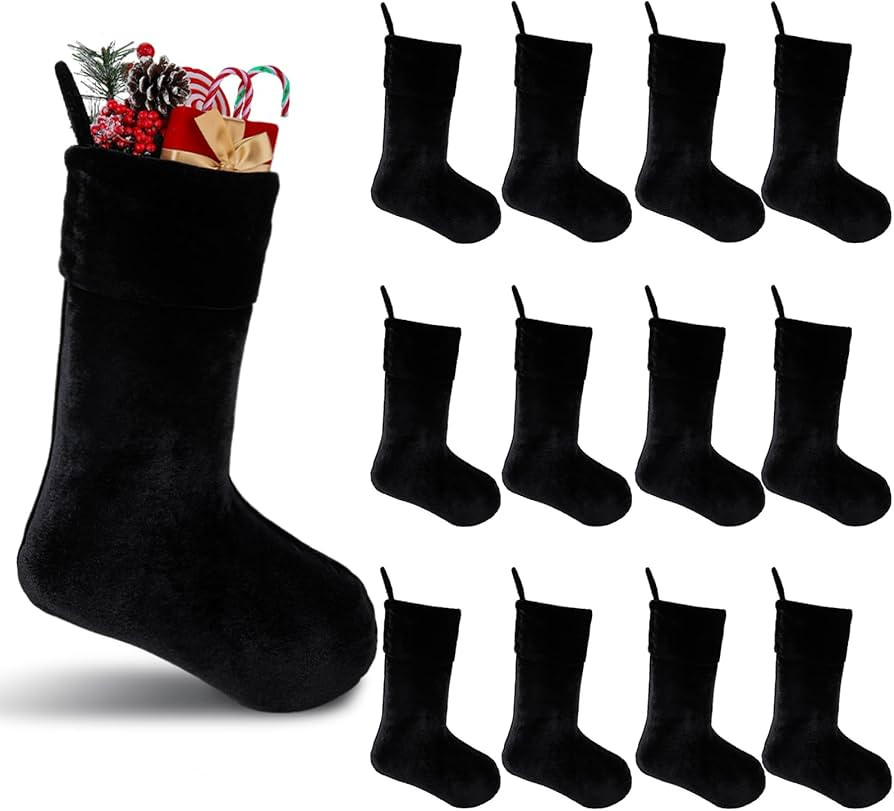 Seematn 10 Pcs 19 Inch Large Black Christmas Stockings Bulk Classic Hanging Christmas Decor Soft ... | Amazon (US)