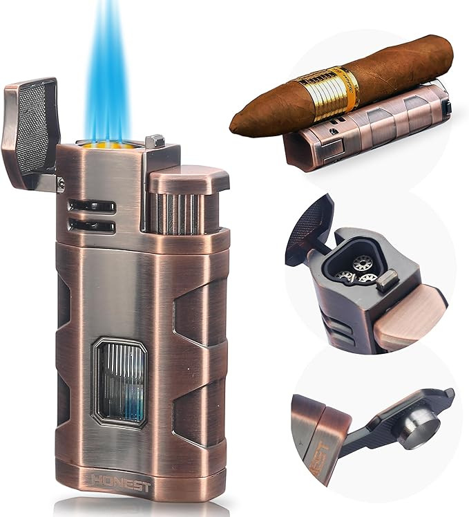 Torch Lighter Triple Jet Flame Refillable Butane Cigar Lighter Windproof Lighter with Cigar Punch... | Amazon (US)
