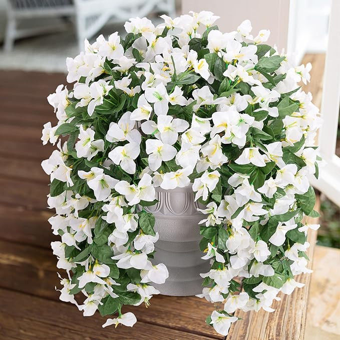 Faux Bougainvillea Artificial Flowers Plants for Outdoors Outside Decoration, 2 PCS White Fake Fl... | Amazon (US)
