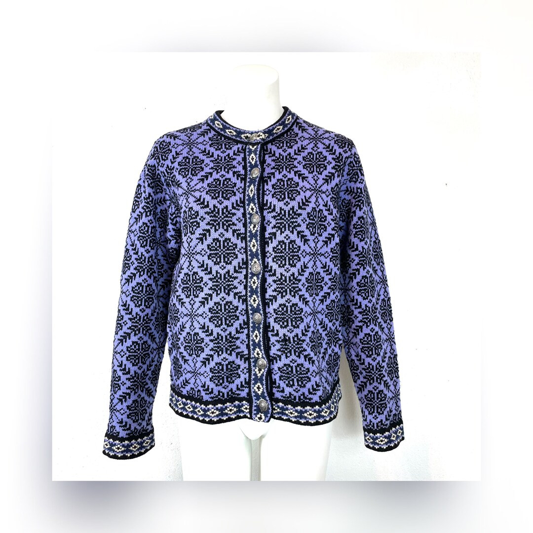Vintage Y2K LL Bean Purple Wool Knit Nordic Cardigan Sweater Size Small - Etsy | Etsy (US)