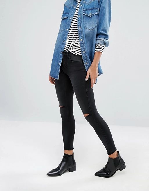 Only Royal Mid Waist Ankle Grazer Skinny Jeans with Ripped Knees | ASOS US