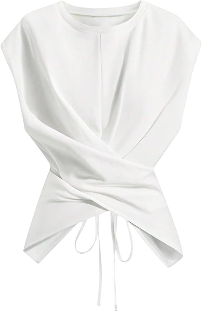 Verdusa Women's Cinched Waist Wrap Top Cap Sleeve Tie Back Going Out Workout Business Casual Tops | Amazon (US)