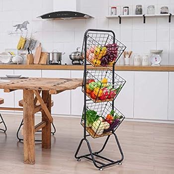 X-cosrack 3-Tier-fruit-Wire-Market-Basket-Stand Kitchen Snack Vegetable Metal baskets Storage Tiered | Amazon (US)