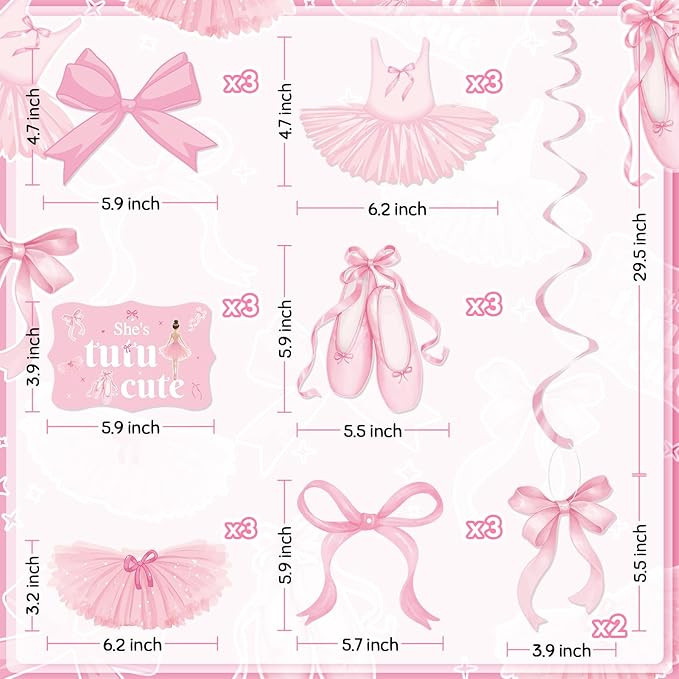 20Pcs Ballet Birthday Party Hanigng Swirl Decorations, Pink Bows Ballerina Party Supplies, Tutu C... | Amazon (US)