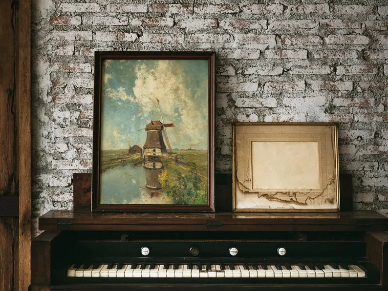 Windmill Painting, Landscape Painting, Dutch Windmill, Farmhouse Print, Vintage Print / P3 - Etsy | Etsy (US)