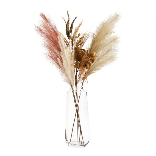 Faux Pampas & Harvest Grass Arrangement With Clear Vase | World Market