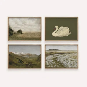 Vintage Gallery Wall Set of 9, Farmhouse Wall Art, Green Tones Wall Print Set, Modern Traditional... | Etsy (US)