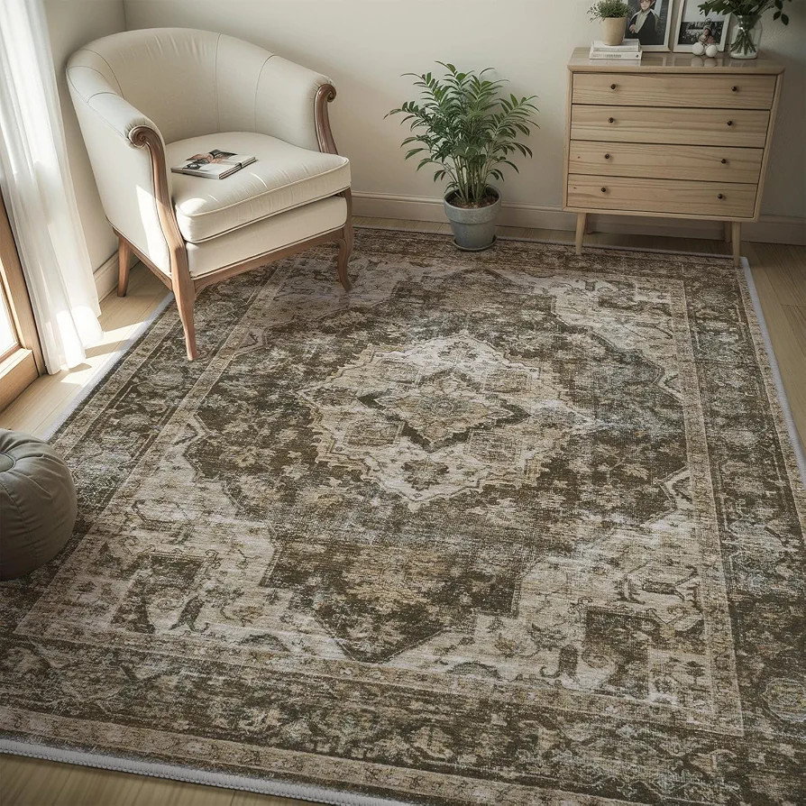 AMOAMI-4X6 Area Rugs for Living Room -Soft Vintage Bedroom Rug-Non Slip Washable Rug-Throw Rug fo... | Amazon (US)