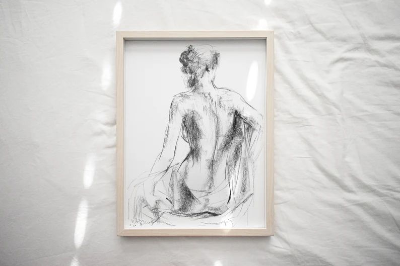 Sketch Art Print Black & White Charcoal Drawing Nude Woman | Etsy | Etsy (US)
