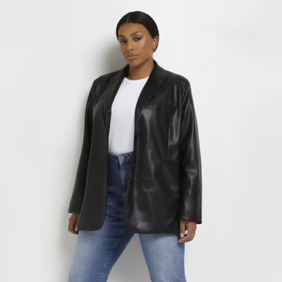 Plus black faux leather oversized blazer | River Island (UK & IE)